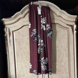 NWT MELLODAY Chocolate Brown with Floral Design Pants Size Small